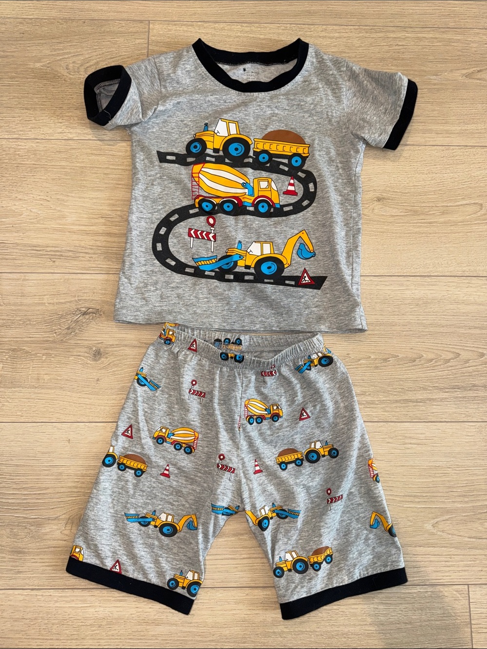 Kids Grey Construction Truck Pajama Set